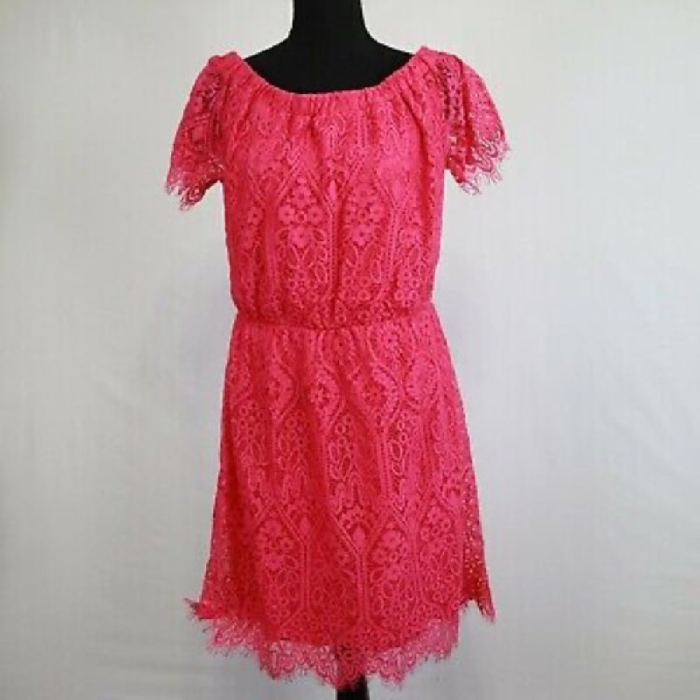NWT - Maurices Women's Pink Lace Short Sleeve Off The Shoulder Dress Size Medium